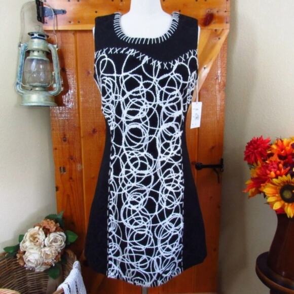PAPARAZZI by BIZ Woolblend Black & White Dress S Winter Pick Stitch Embossed - Picture 12 of 12